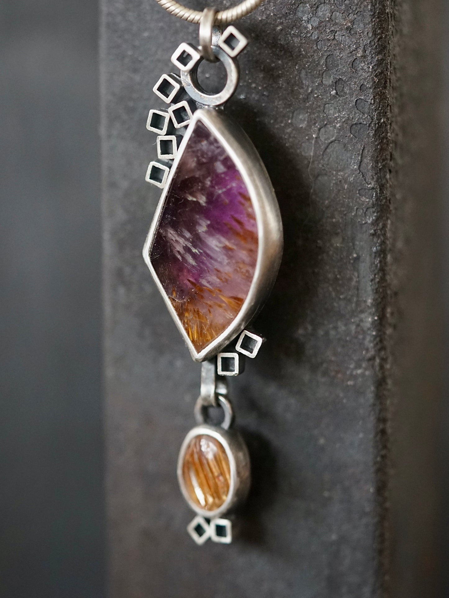 Modern love, super 7 and golden rutile quartz pendant