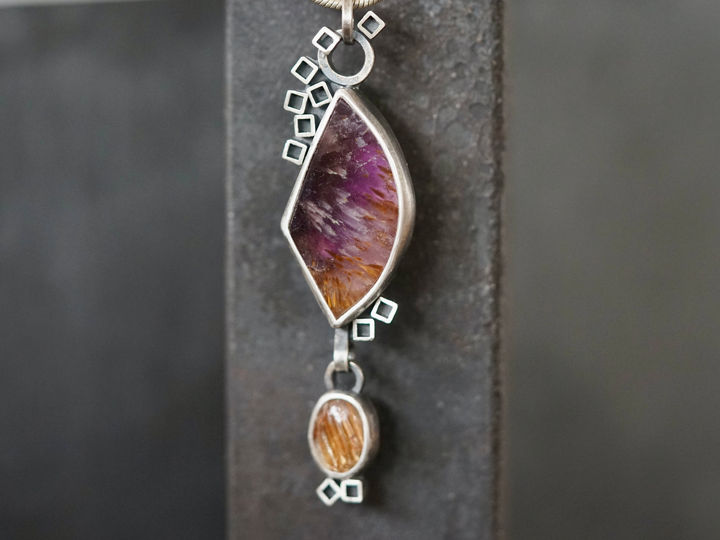 Modern love, super 7 and golden rutile quartz pendant