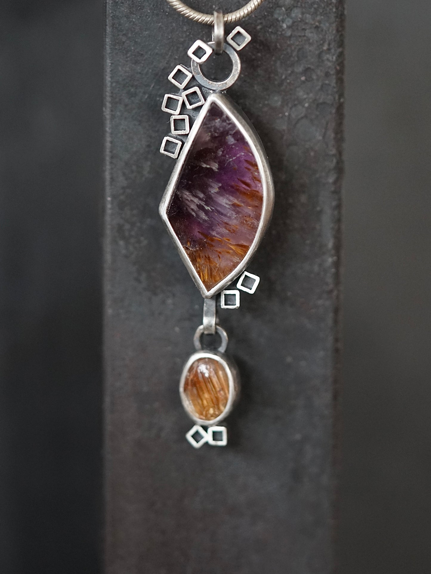 Modern love, super 7 and golden rutile quartz pendant
