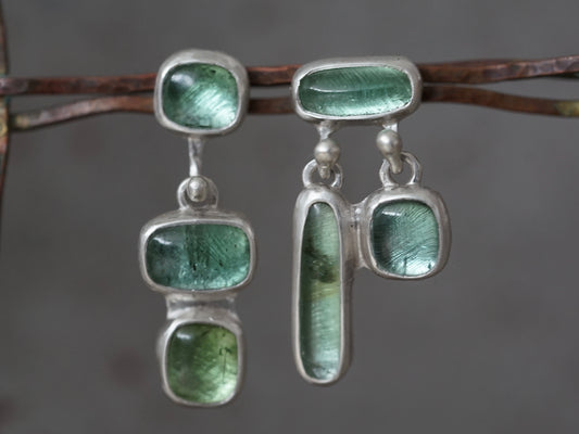 Reserved for Catia, asymmetrical tourmaline earrings