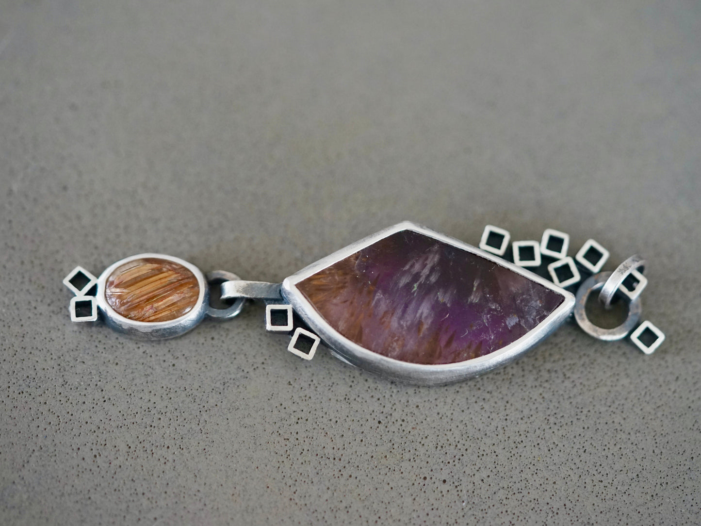 Modern love, super 7 and golden rutile quartz pendant