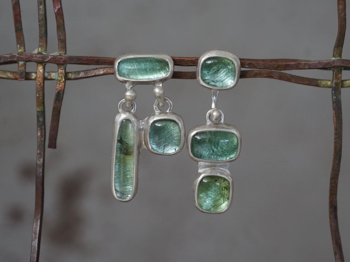 Reserved for Catia, asymmetrical tourmaline earrings