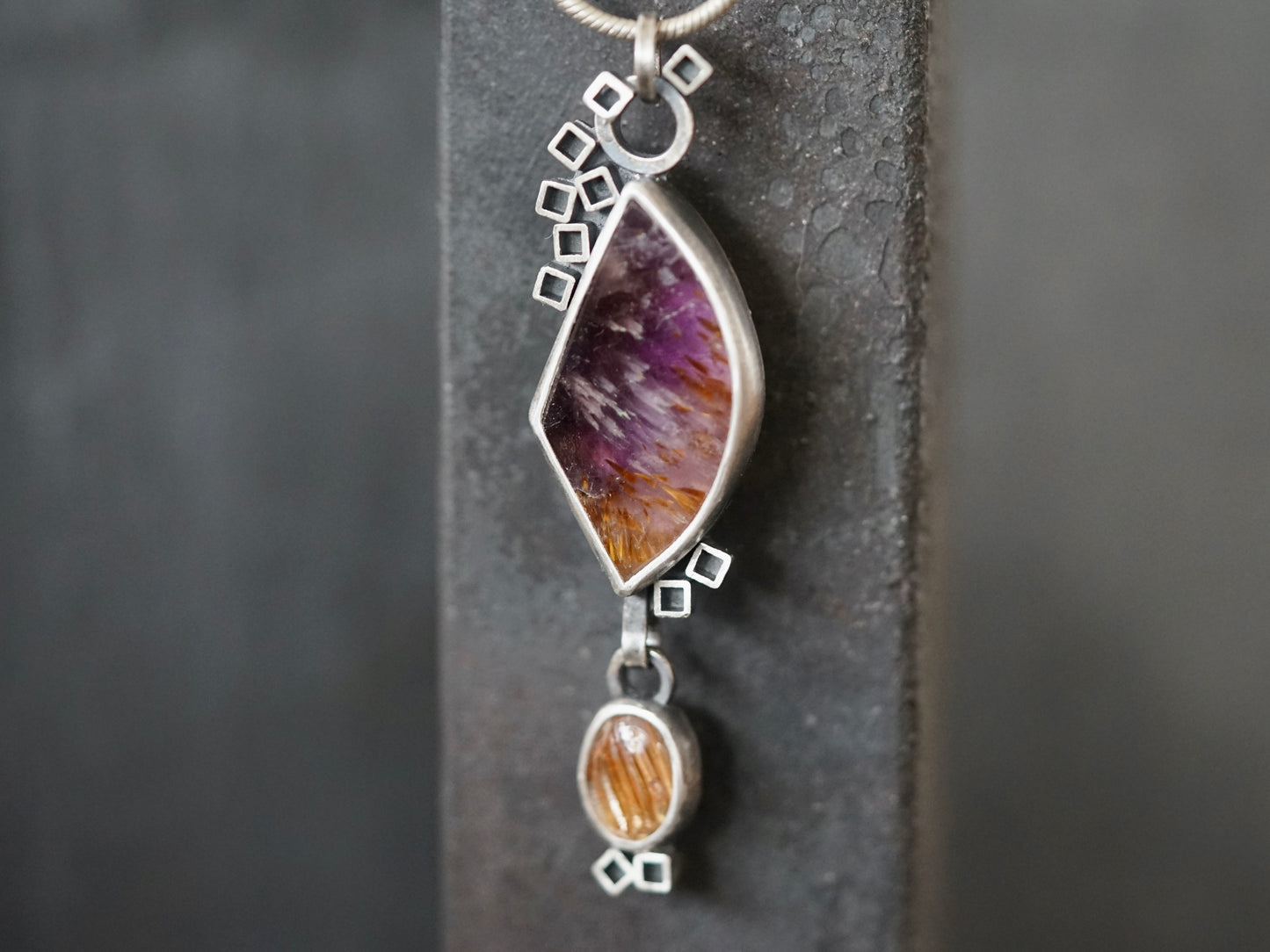 Modern love, super 7 and golden rutile quartz pendant