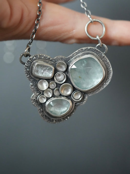 Aquamarine river pool statement necklace