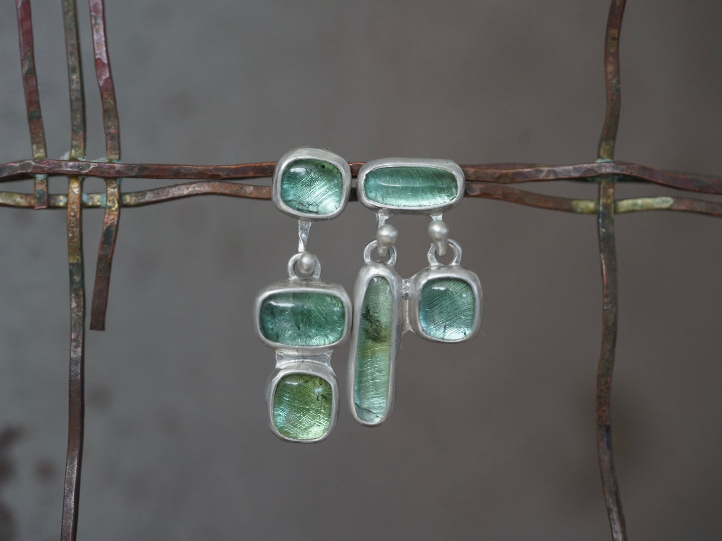 Reserved for Catia, asymmetrical tourmaline earrings