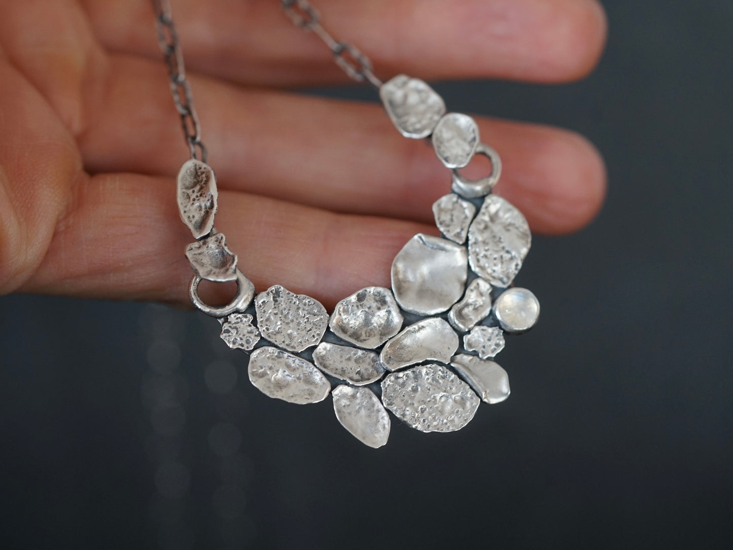 Silver cloud and moonstone necklace