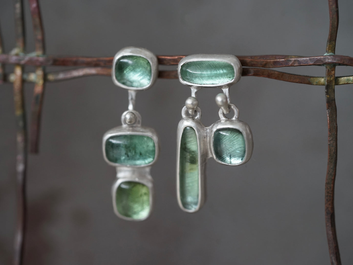Reserved for Catia, asymmetrical tourmaline earrings