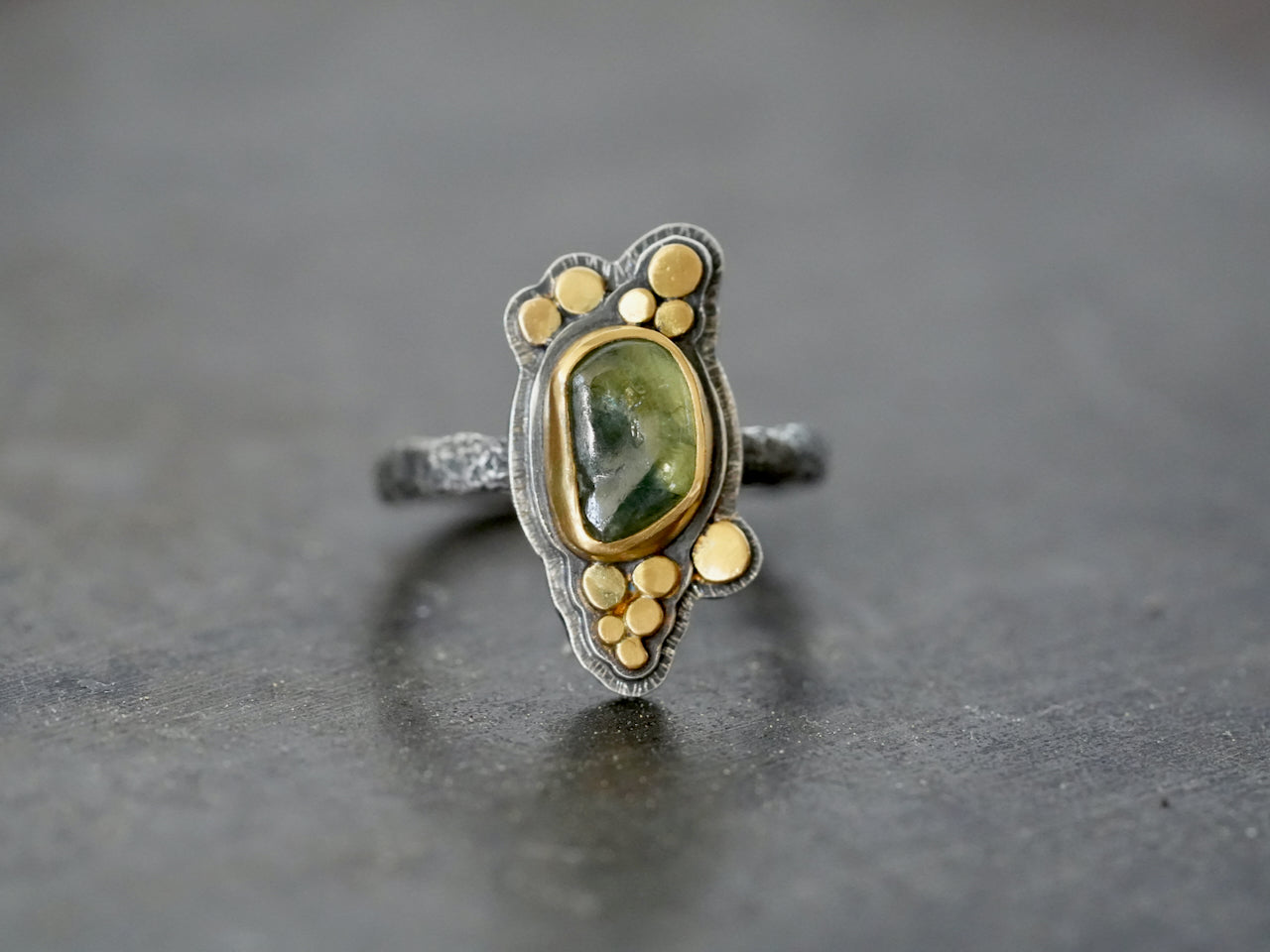 Carved sapphire and gold ring, size 6