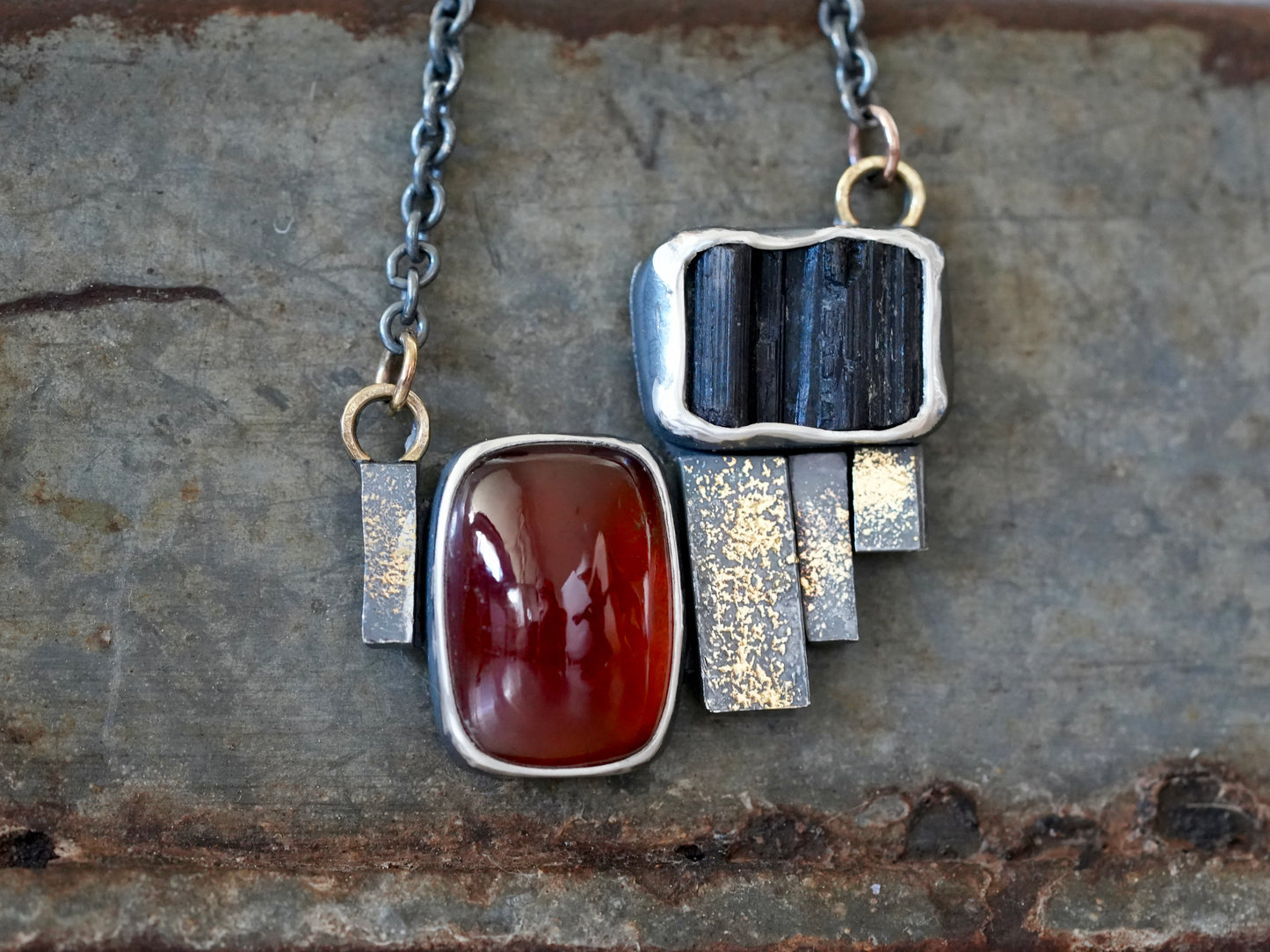 Statement garnet and tourmaline necklace with gold accents