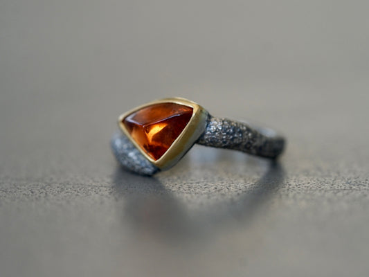 Fire ring, garnet, gold and sterling silver, size 6.5