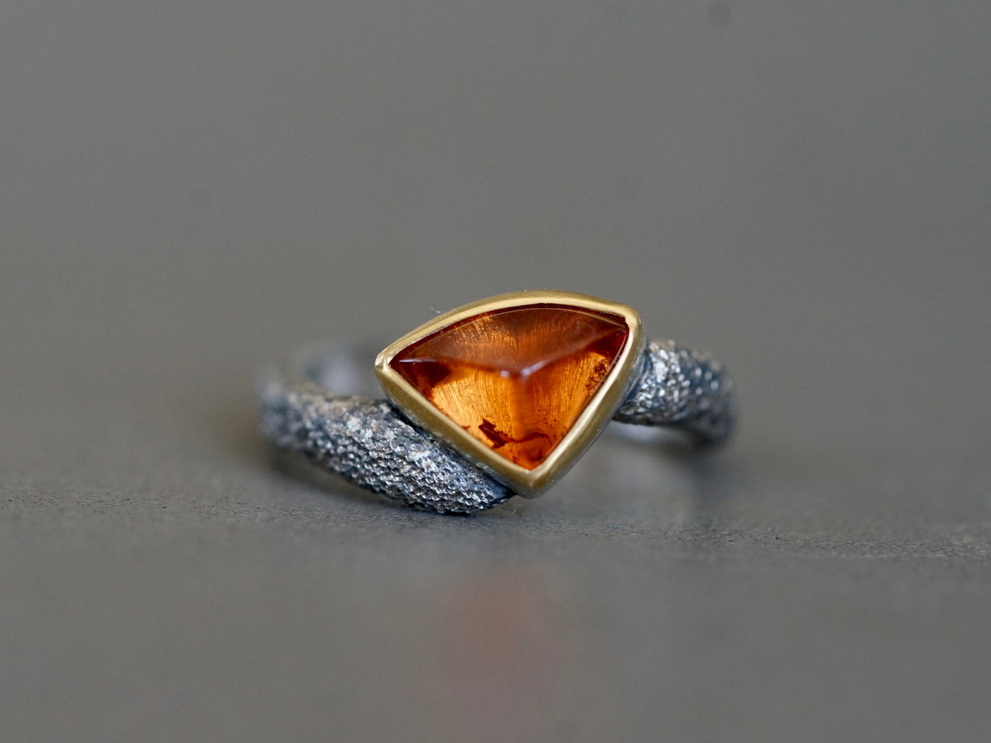 Fire ring, garnet, gold and sterling silver, size 6.5