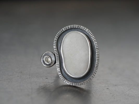 Mother whale, Large pebble and uncut clear diamond ring, size 6