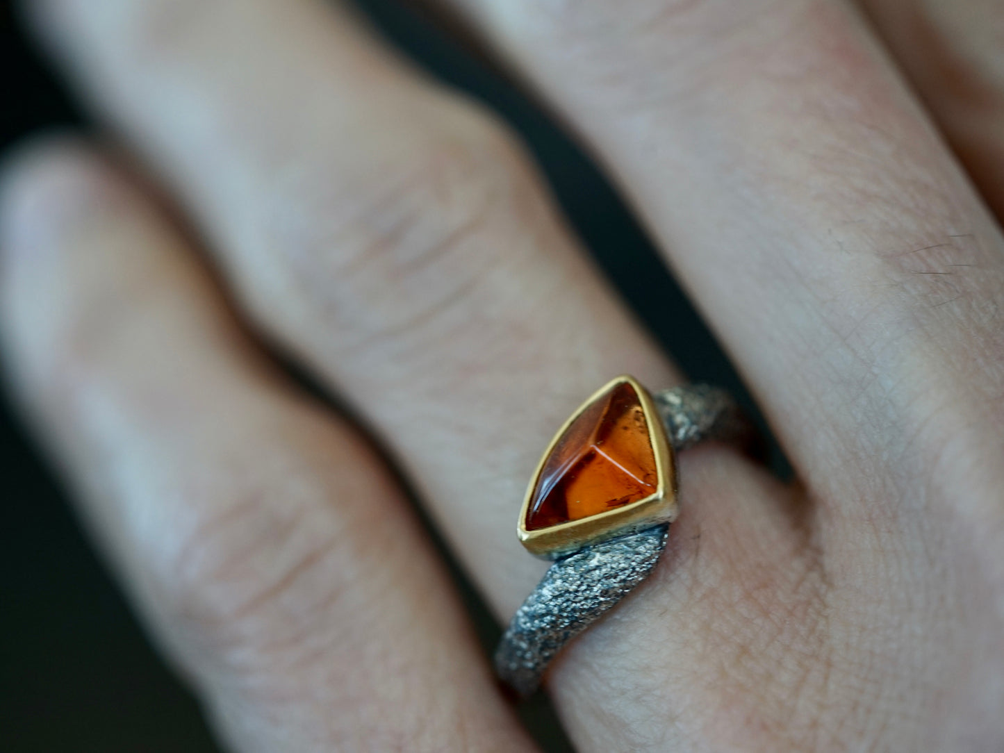 Fire ring, garnet, gold and sterling silver, size 6.5