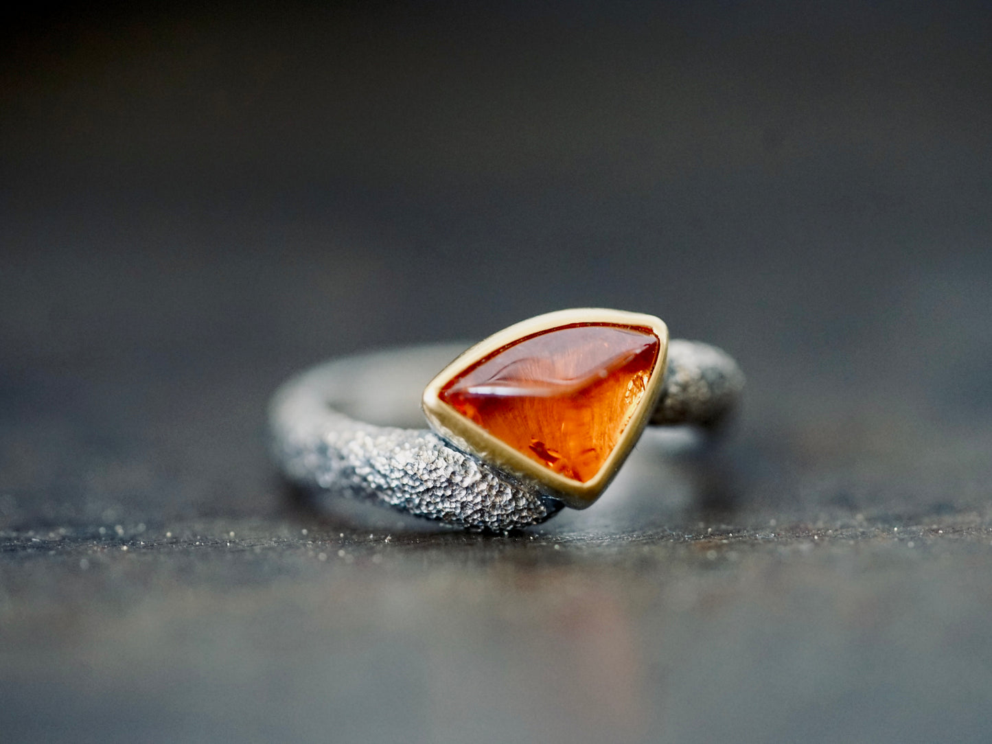 Fire ring, garnet, gold and sterling silver, size 6.5