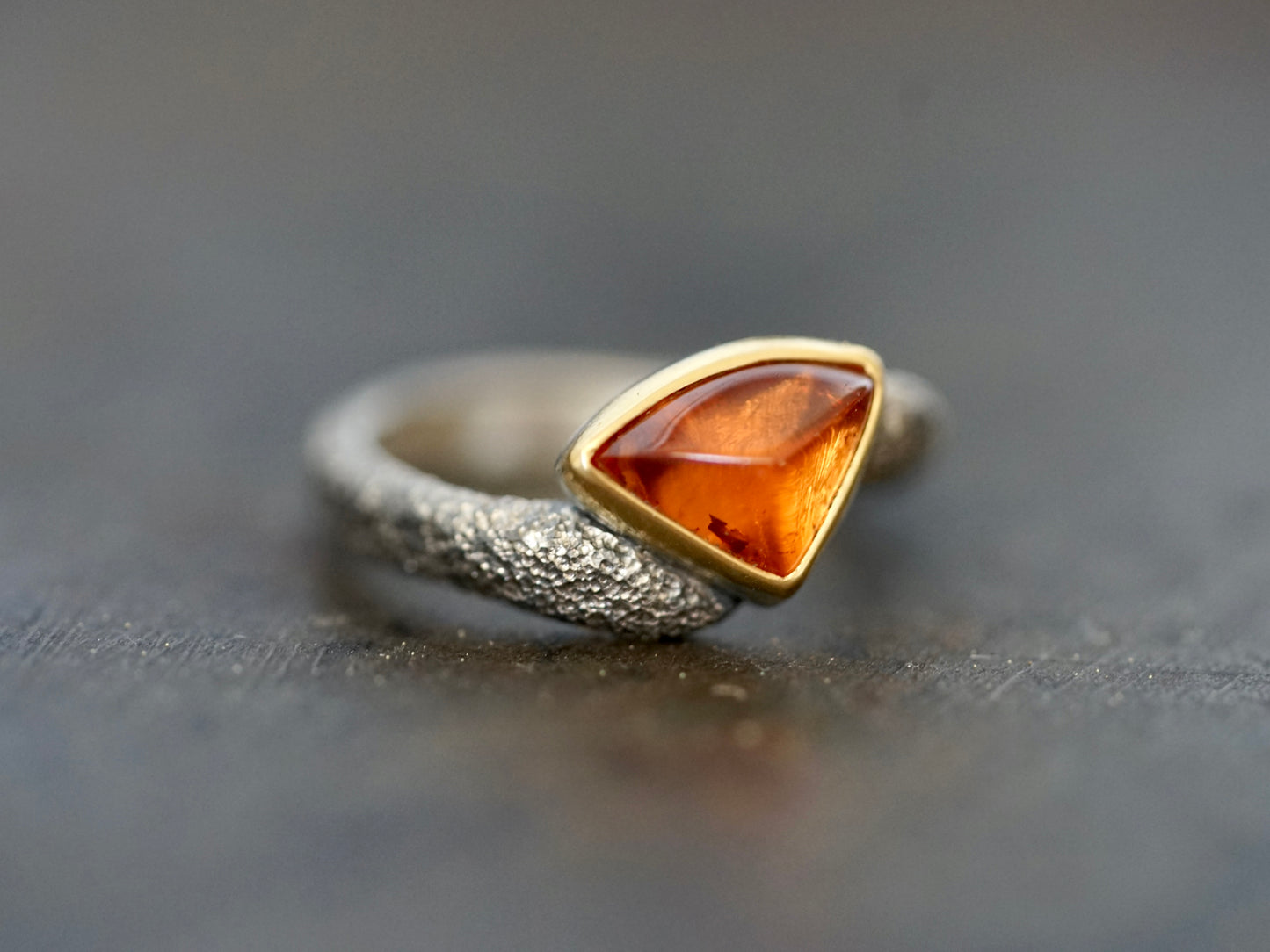 Fire ring, garnet, gold and sterling silver, size 6.5