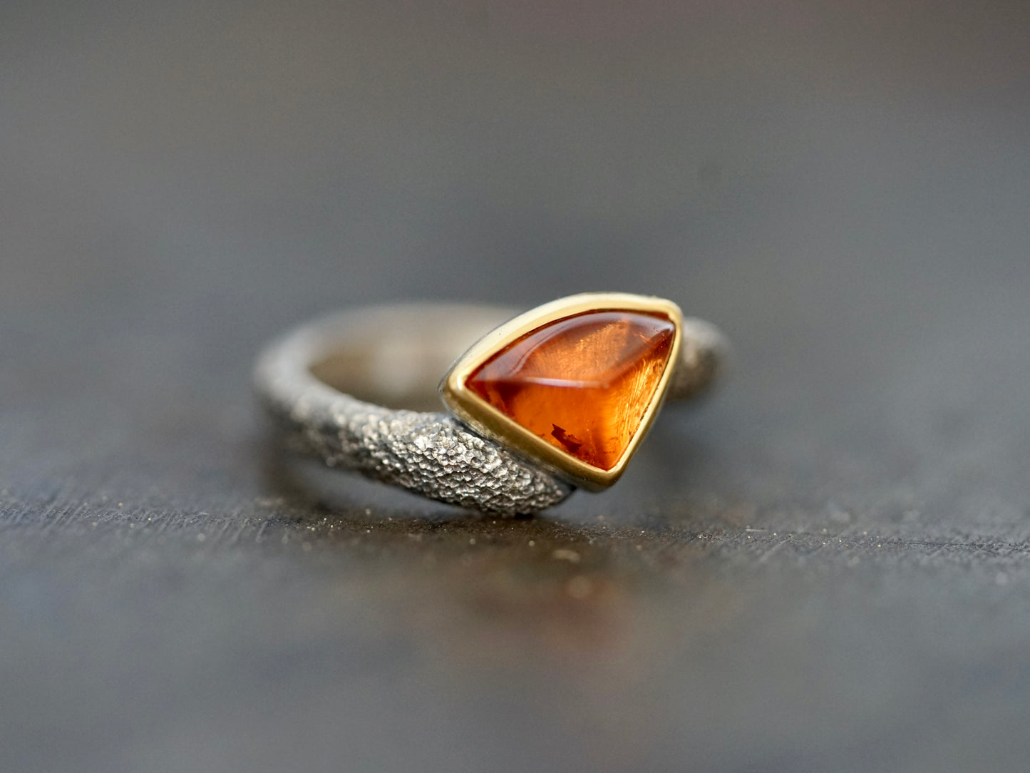 Fire ring, garnet, gold and sterling silver, size 6.5
