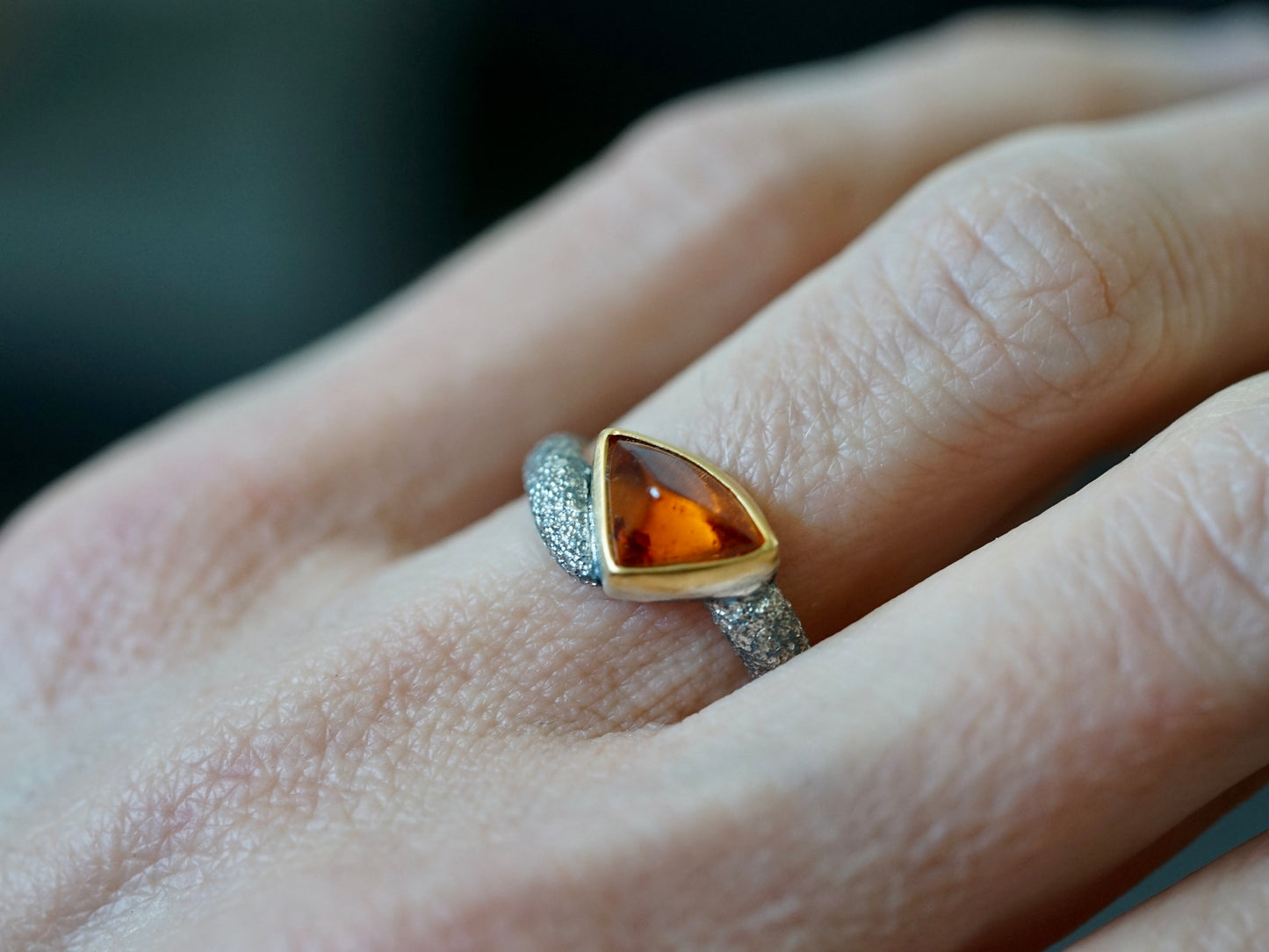 Fire ring, garnet, gold and sterling silver, size 6.5