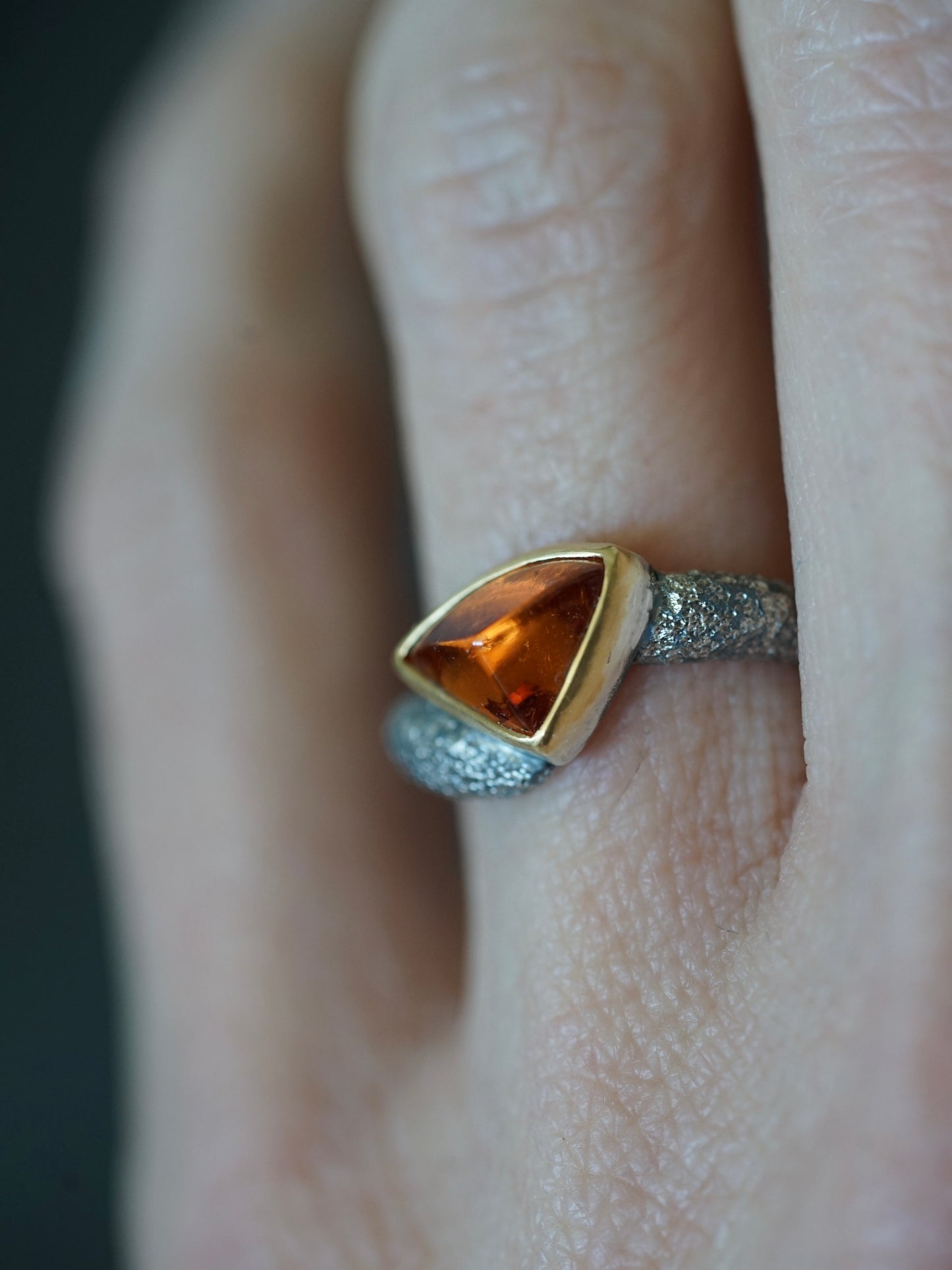 Fire ring, garnet, gold and sterling silver, size 6.5