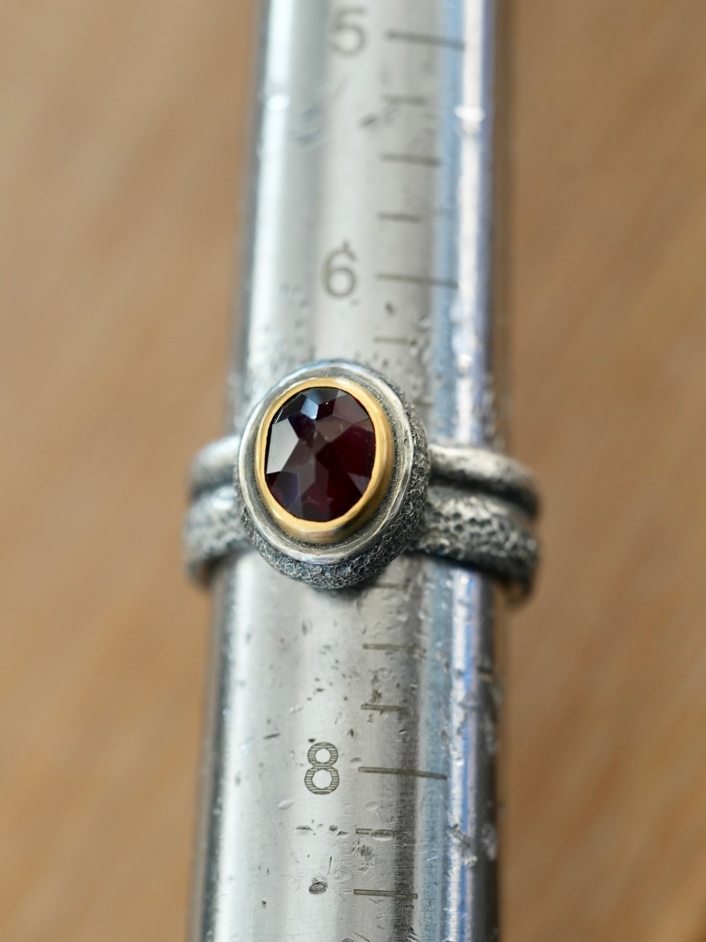 Custom made garnet and 22k gold ring, reserved for G
