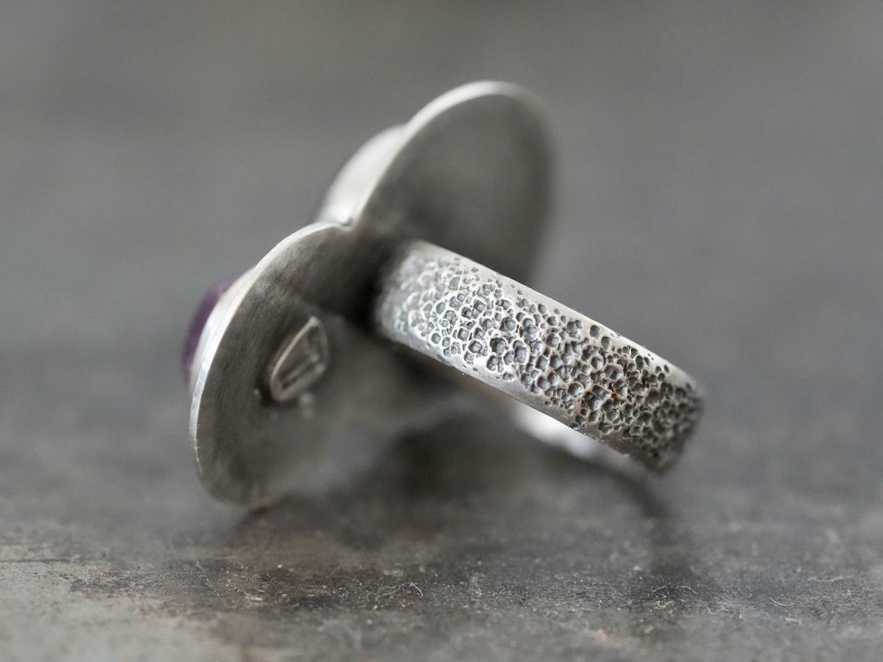 orbiting labradorite and amethyst ring, size 7.75