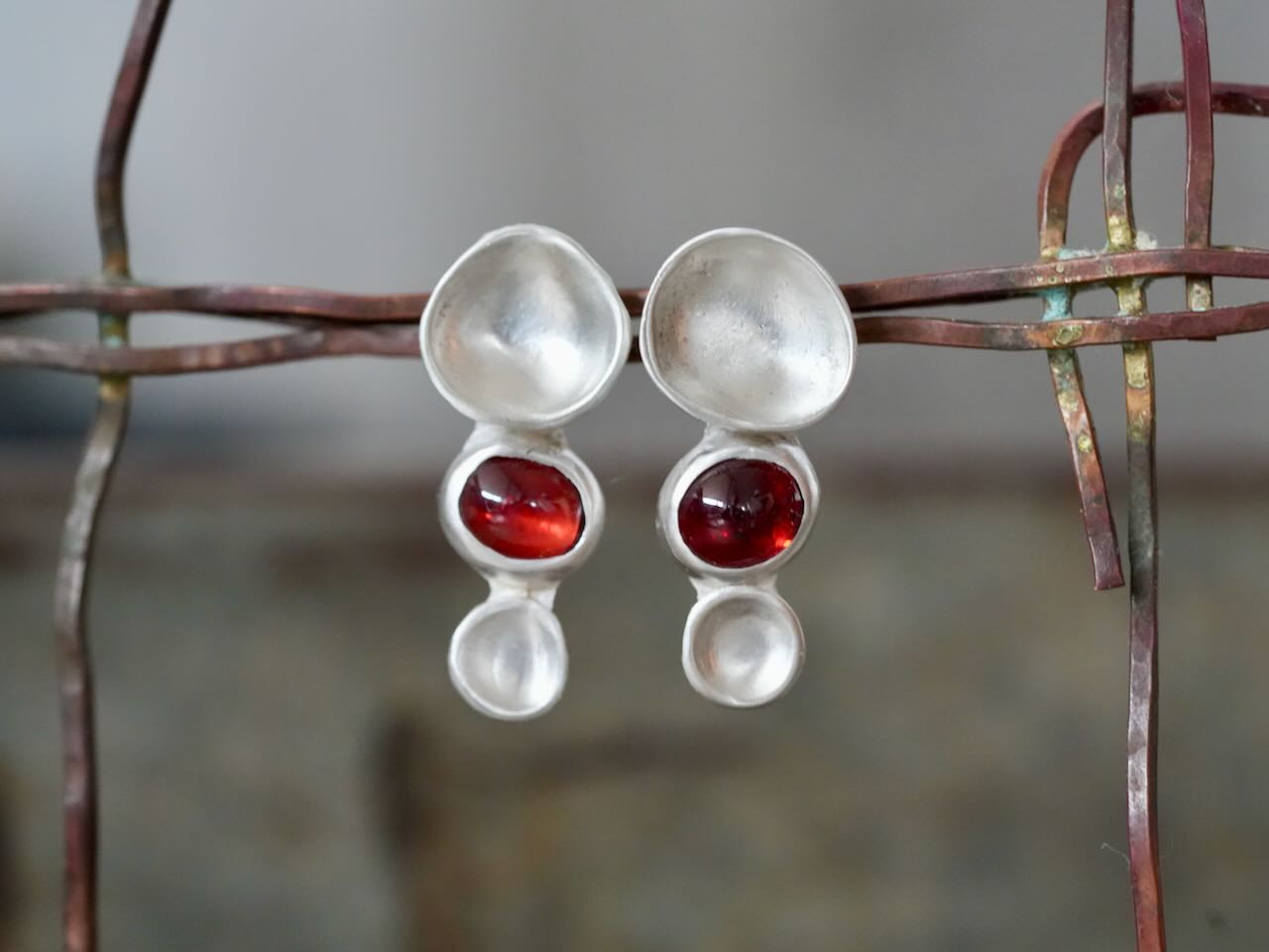 Handcrafted Sterling Silver & Garnet Earrings – Modern Elegance