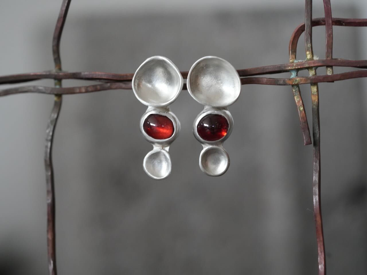 Handcrafted Sterling Silver & Garnet Earrings – Modern Elegance
