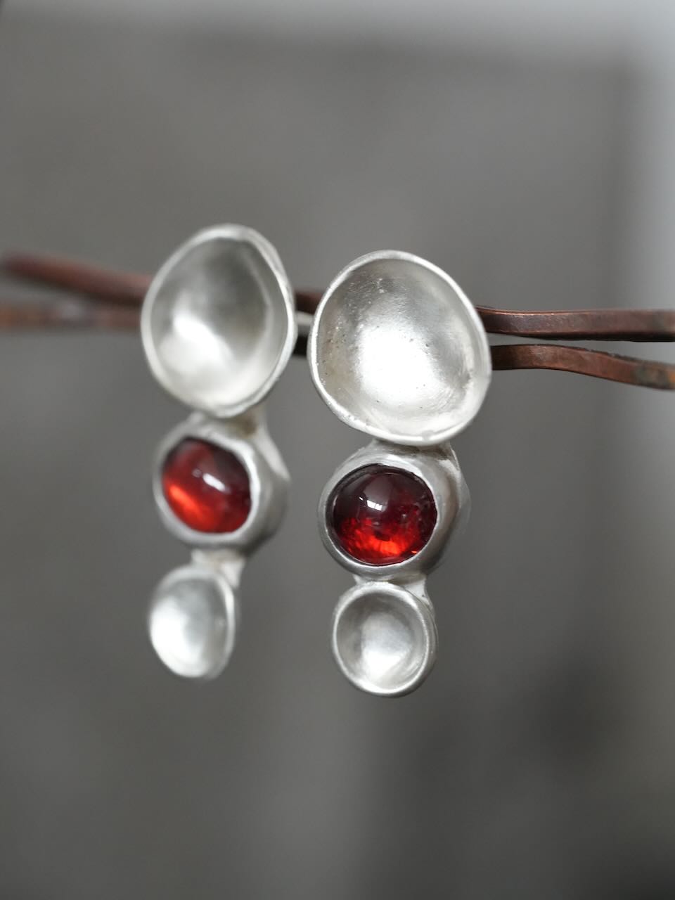 Handcrafted Sterling Silver & Garnet Earrings – Modern Elegance