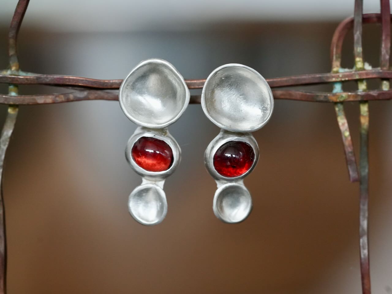 Handcrafted Sterling Silver & Garnet Earrings – Modern Elegance