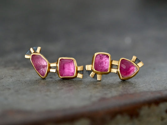 Handcrafted Pink Tourmaline & Gold Earrings – A Modern Artistic Treasure