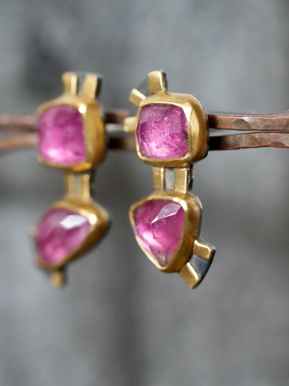 Handcrafted Pink Tourmaline & Gold Earrings – A Modern Artistic Treasure