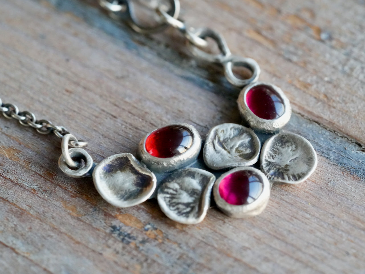 Handcrafted Garnet & Oxidized Silver Botanical Necklace