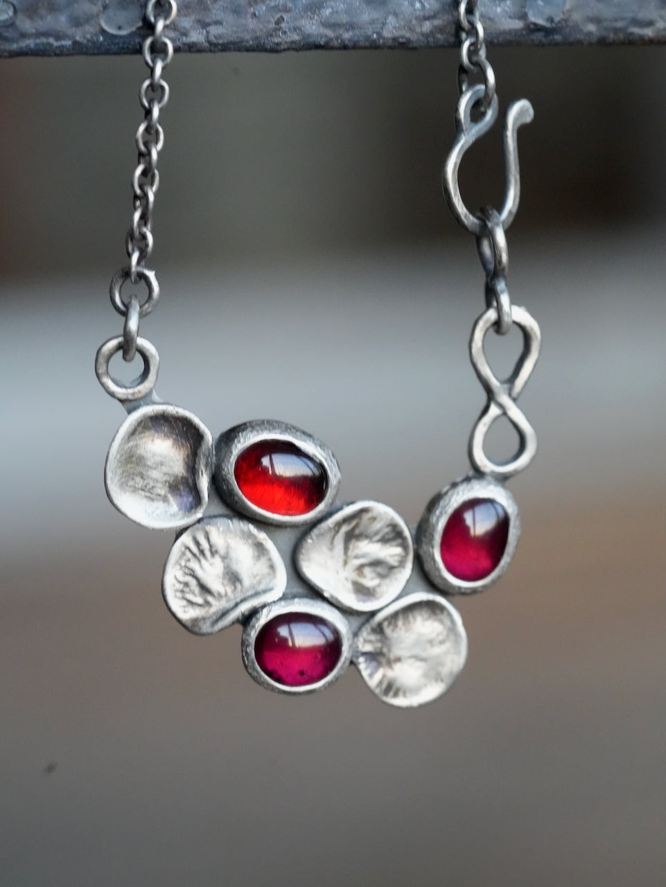 Handcrafted Garnet & Oxidized Silver Botanical Necklace