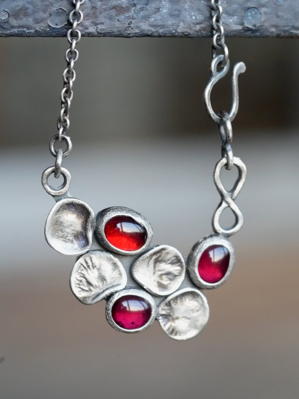 Handcrafted Garnet & Oxidized Silver Botanical Necklace
