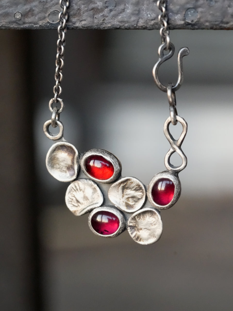 Handcrafted Garnet & Oxidized Silver Botanical Necklace