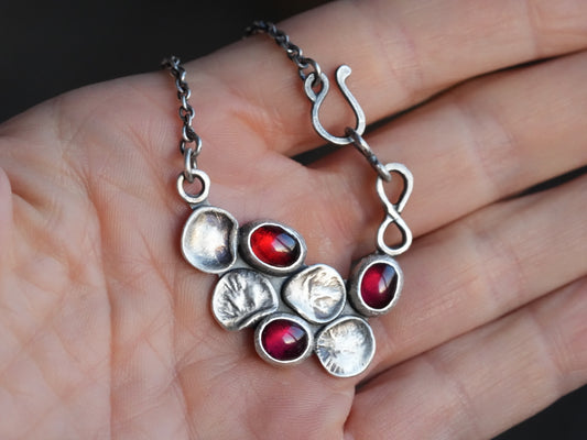 Handcrafted Garnet & Oxidized Silver Botanical Necklace