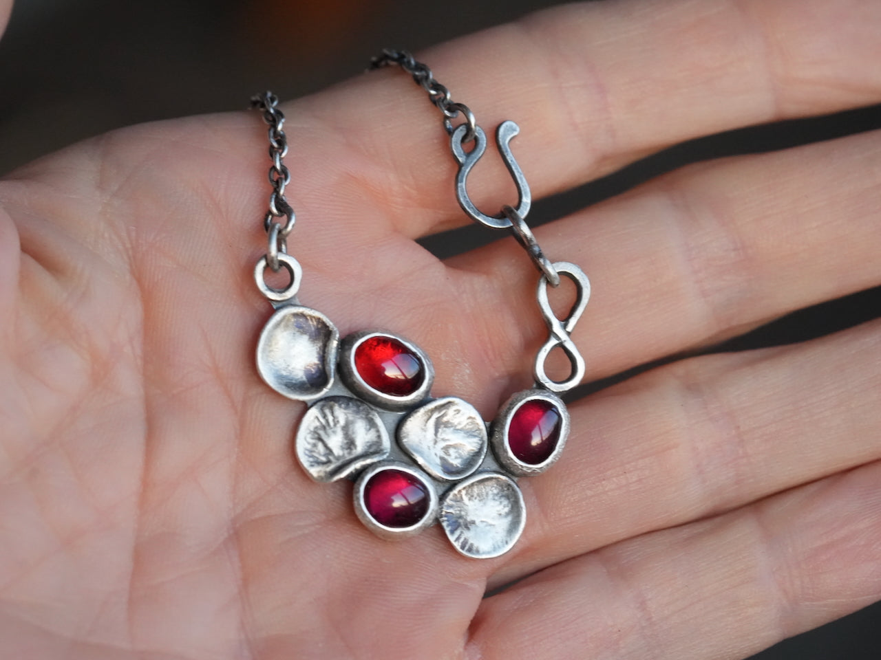 Handcrafted Garnet & Oxidized Silver Botanical Necklace