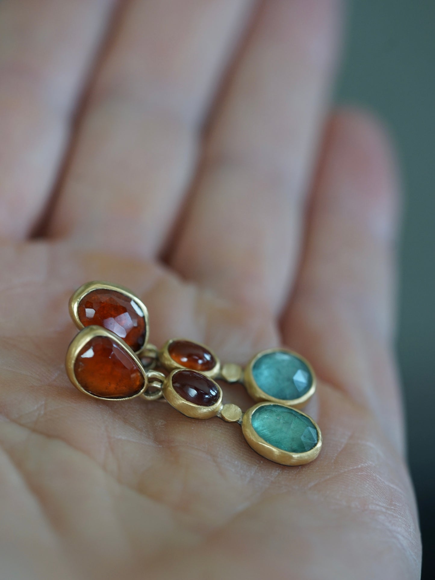 Exquisite garnet and kyanite dangly post earrings