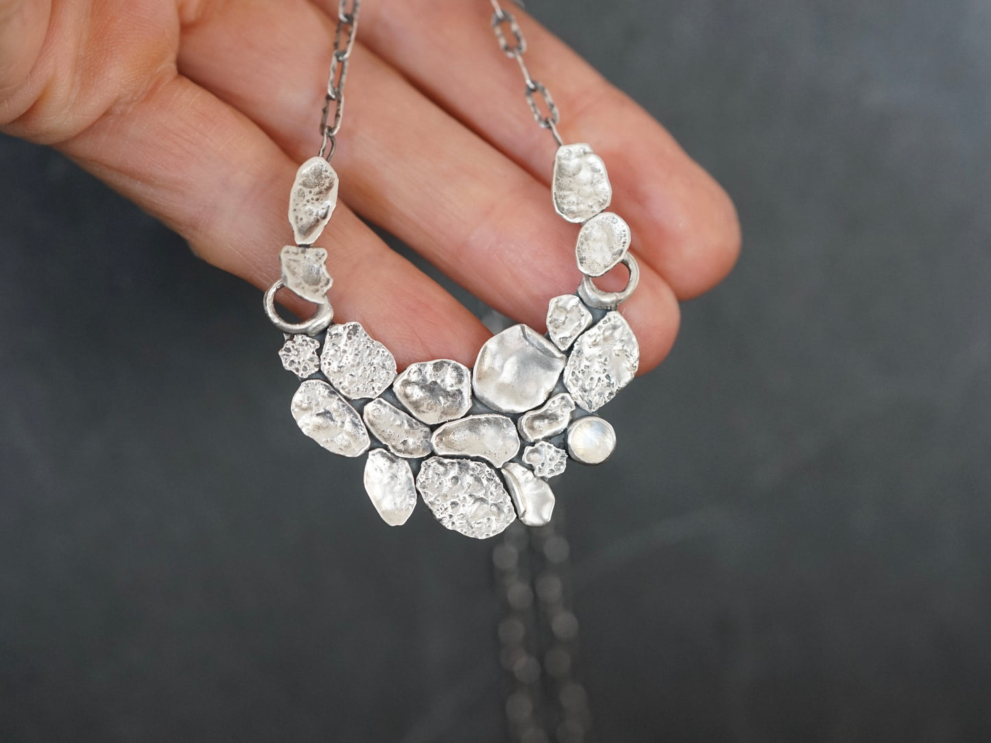 Silver cloud and moonstone necklace