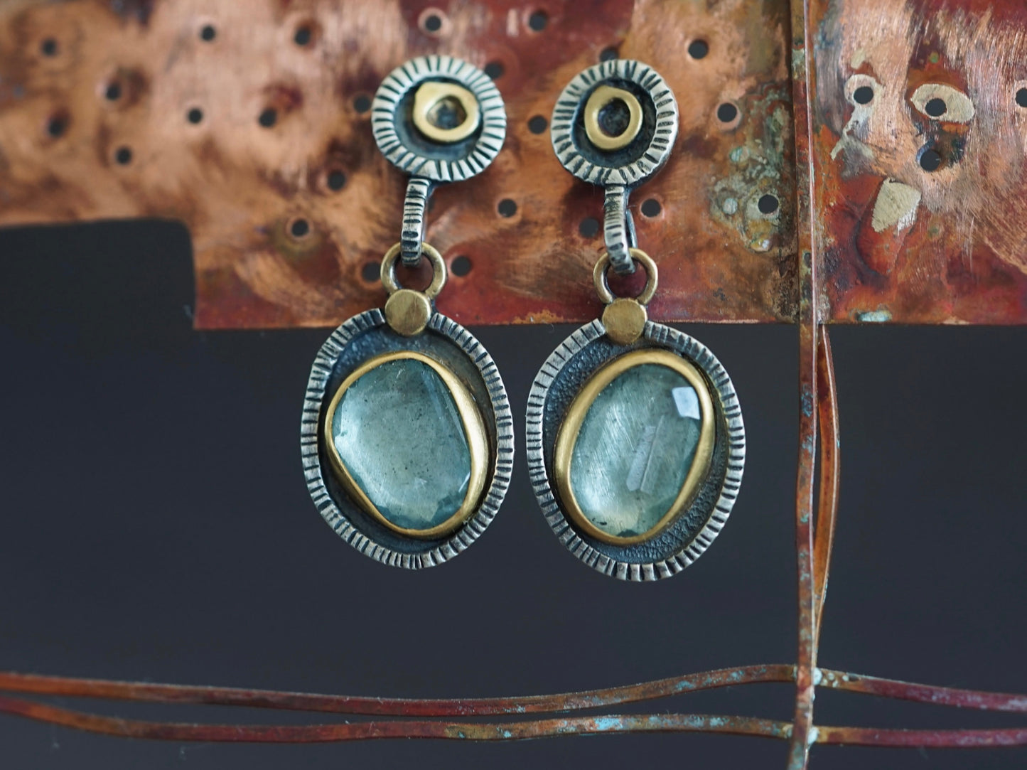 Aquamarine and gold dangly earrings