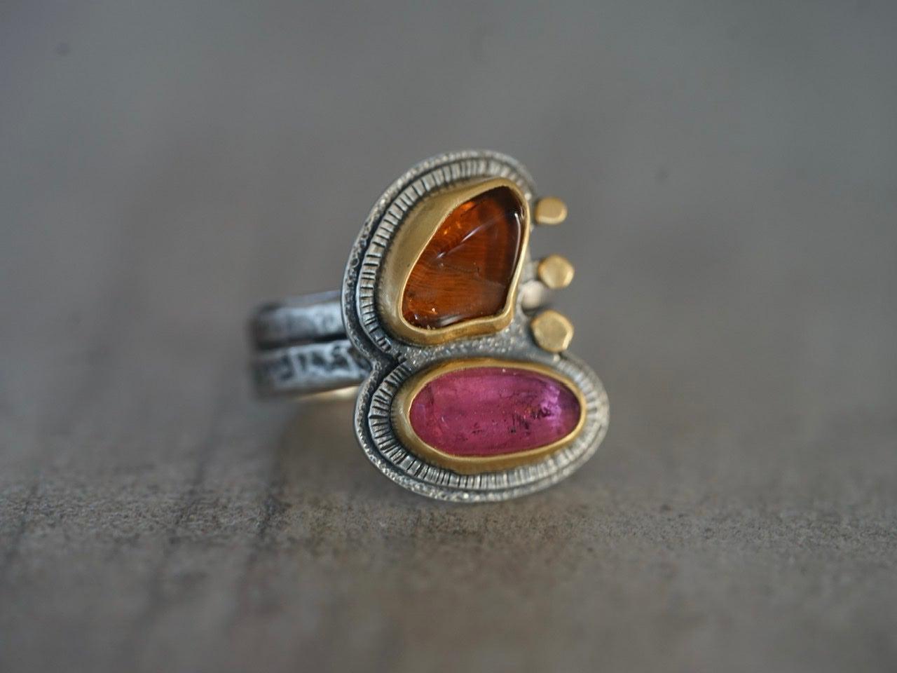 Tourmaline ring with gold accents, size 7