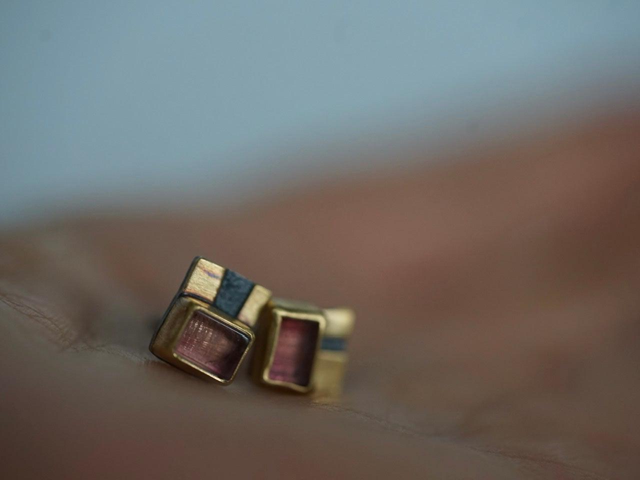 Rose colored tourmaline and 22k gold post earrings