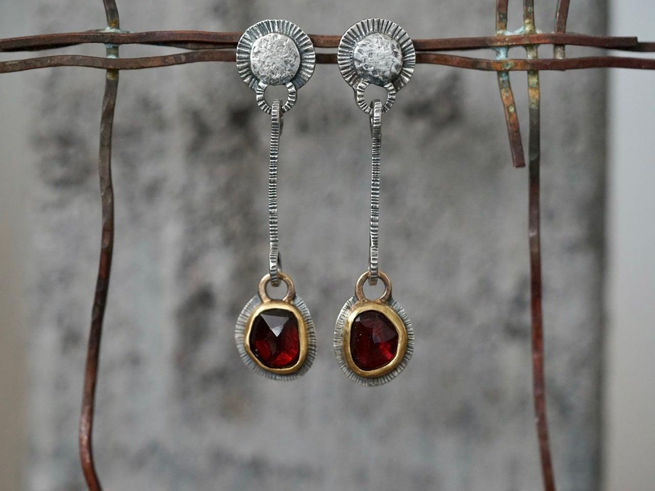 Dangly garnet and 22k gold earrings