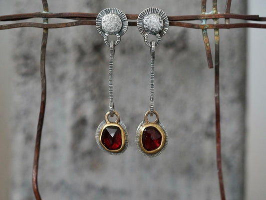 Dangly garnet and 22k gold earrings