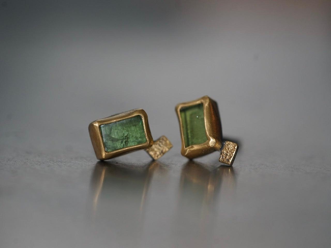 Small green tourmaline and 22k gold post earrings