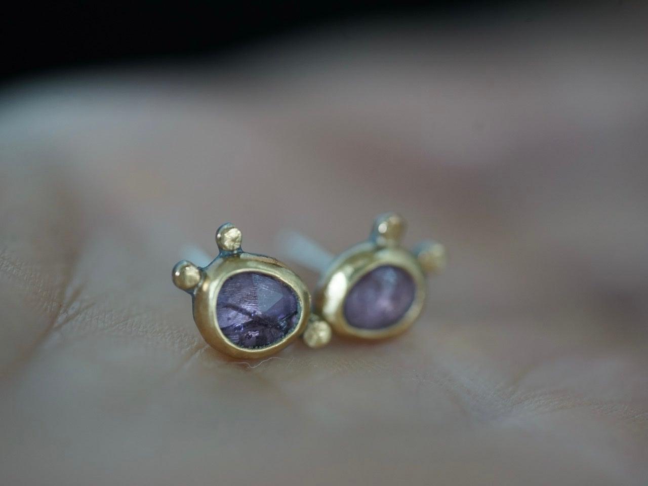 Lavender purple spinel and22k gold post earrings