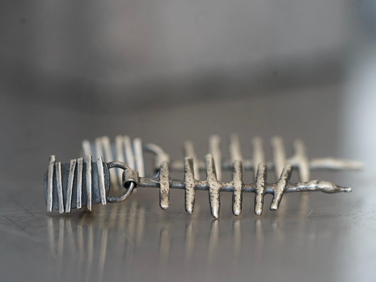 Remnants/ withered series, large skeletal sterling silver earrings