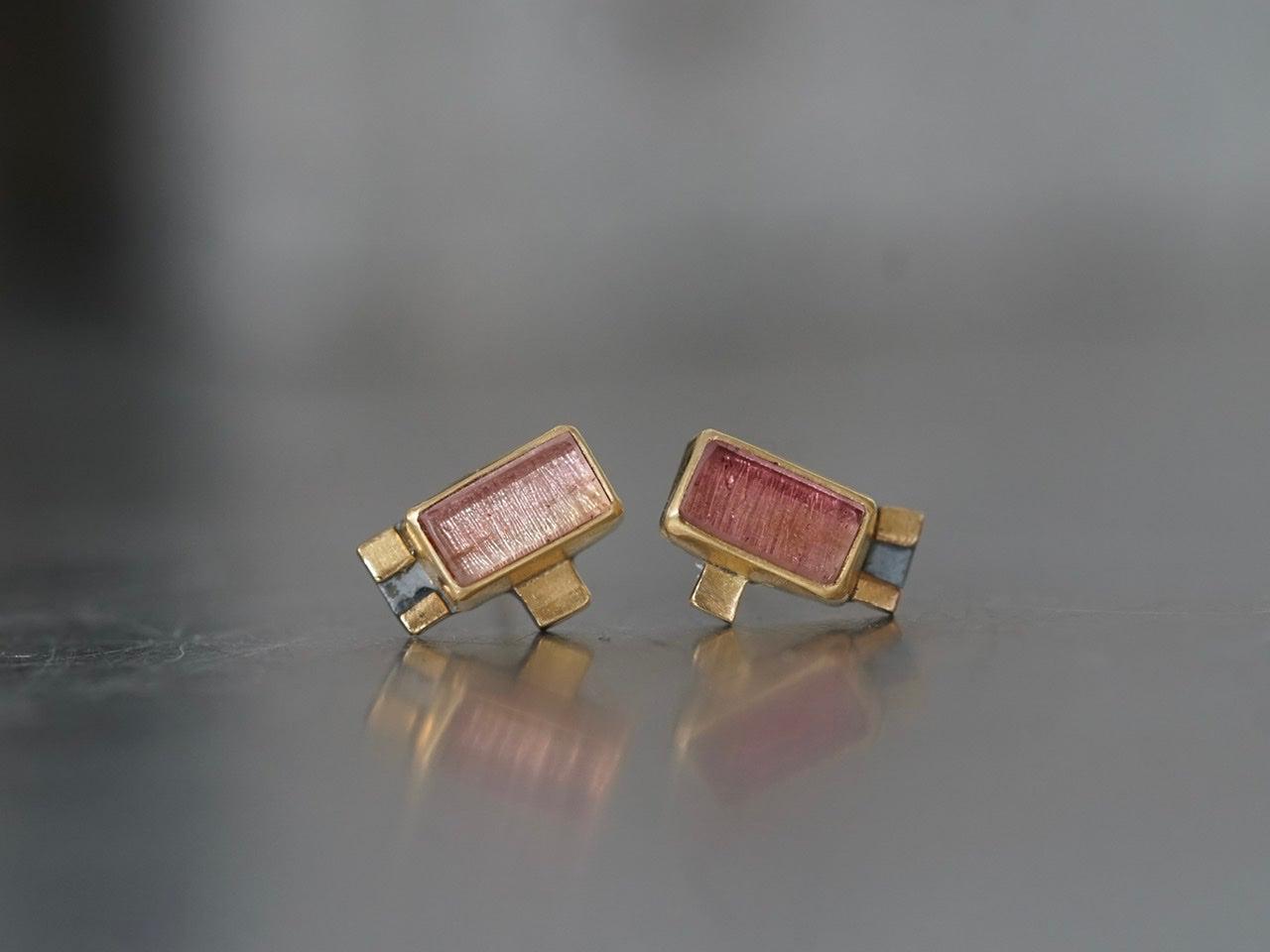 Rose coloured tourmaline and 22k gold post earrings