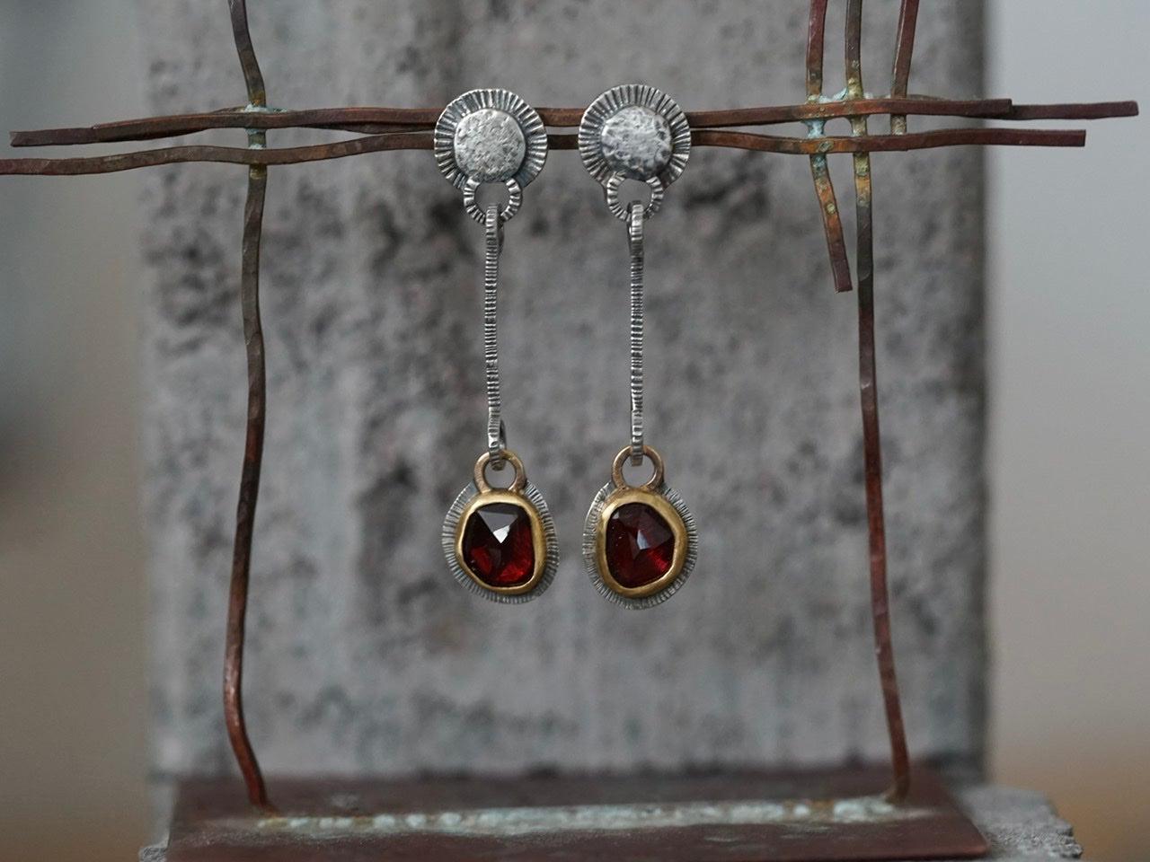 Dangly garnet and 22k gold earrings