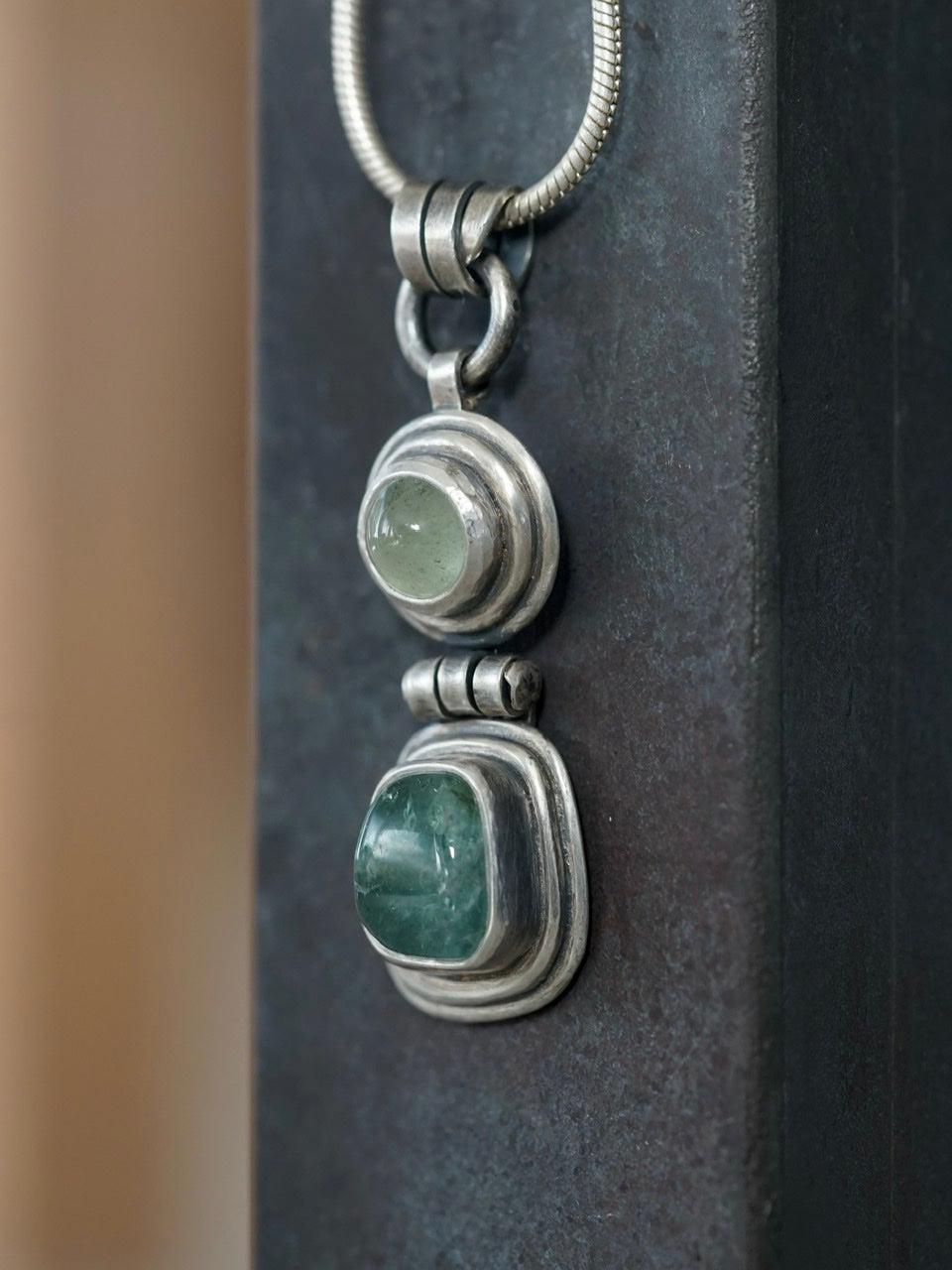 Hinged Aquamarine and Tourmaline pendant