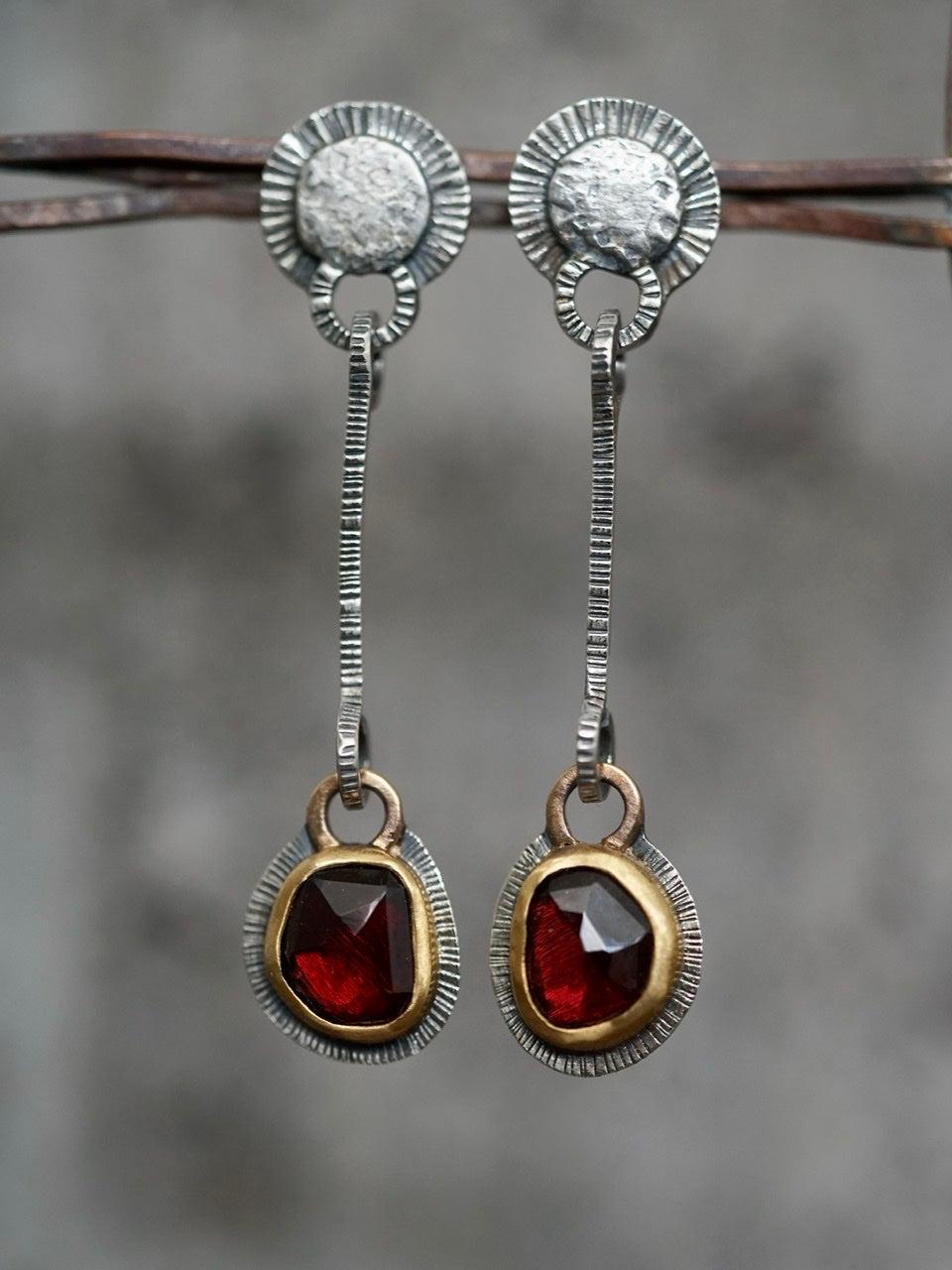 Dangly garnet and 22k gold earrings